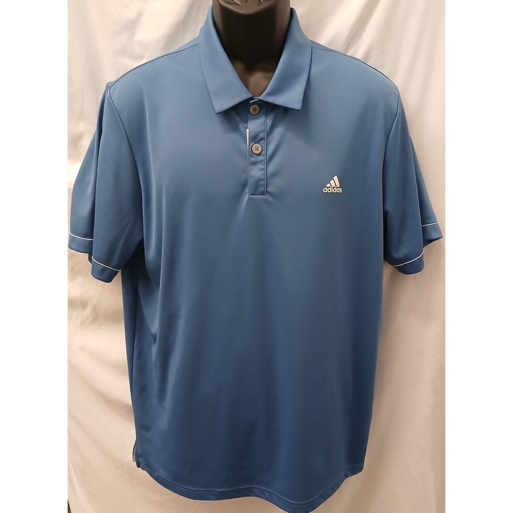 Adidas Golf Mens Polo Shirt Blue Short Sleeve Performance Three Stripe Large